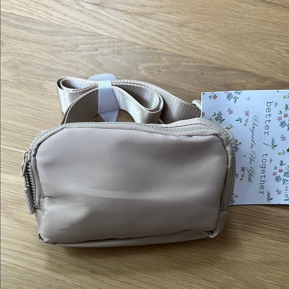 Beige Structured Crossbody Bag with Minimalist Design